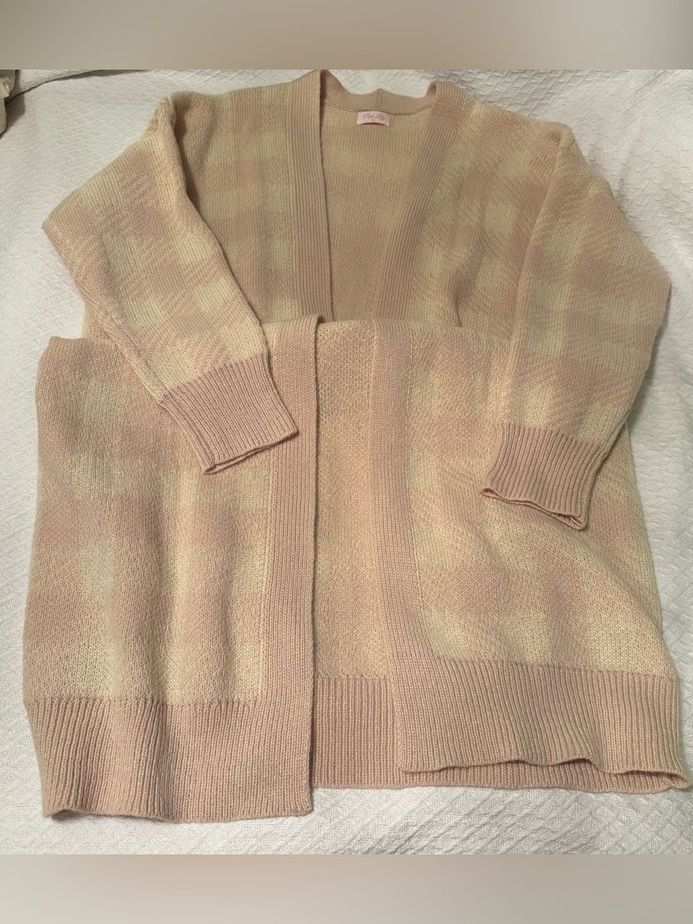 Pink Lily Beige Pink & cream Open-Front Cardigan